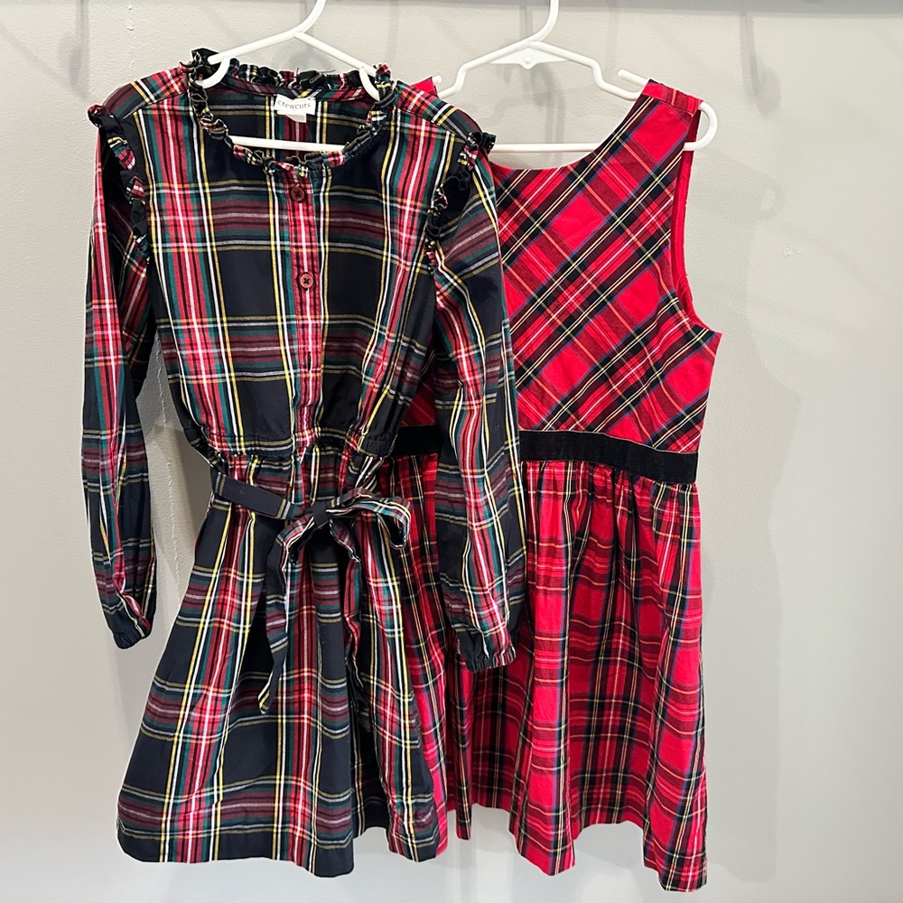 Crewcuts Girls Plaid Holiday Dresses - Red & Black Tartan